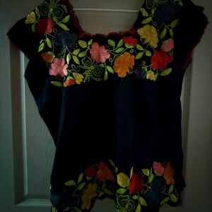 Floral Embroidered Black Top